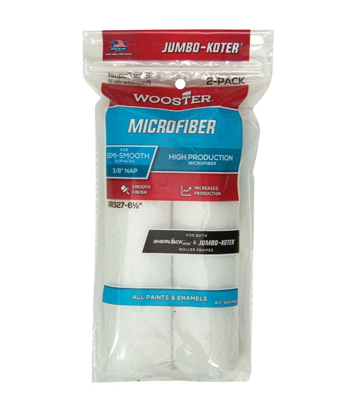 Wooster Jumbo Koter Microfiber 6.5" Mini Roller Sleeves 3/8" Nap Semi Smooth - Twin Pack