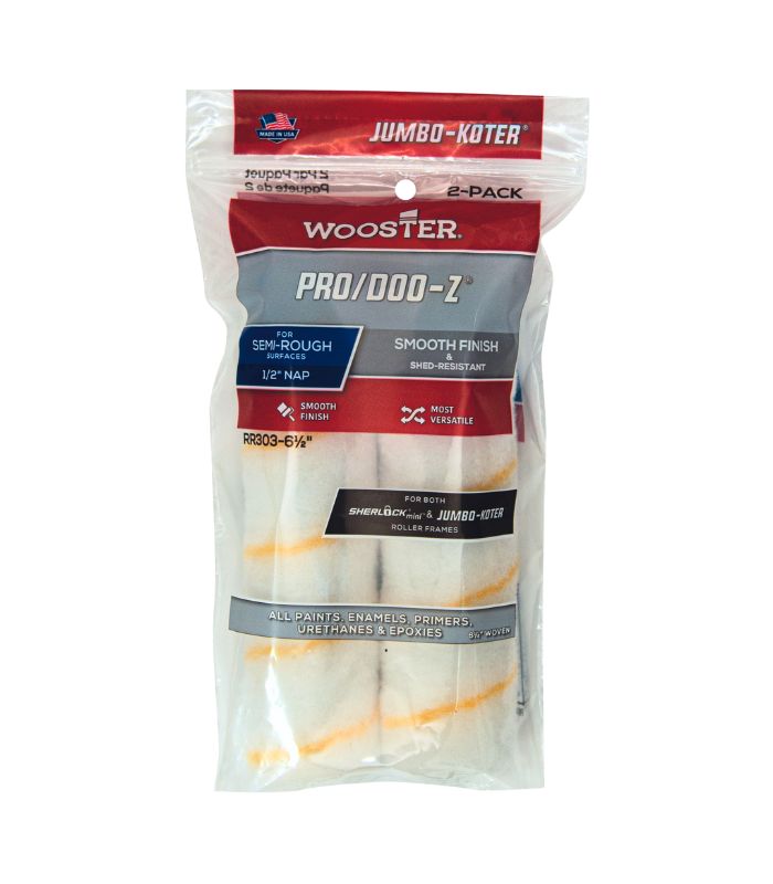 Wooster Jumbo Koter Pro Doo-Z 6.5" Mini Roller Sleeves 1/2" Nap Semi Rough - Twin Pack