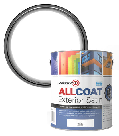 Zinsser AllCoat (Water Based) Exterior Satin - 2.5 Litre - White