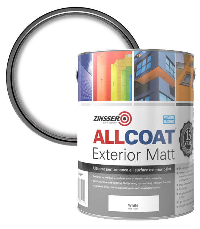 Zinsser AllCoat (Water Based) Exterior Matt - 5 Litre - White