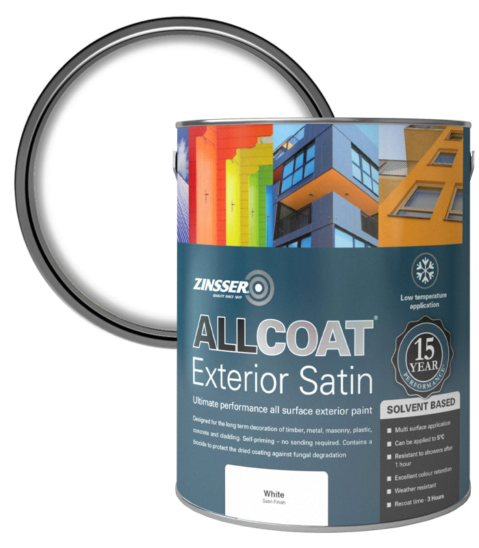Zinsser AllCoat (Solvent Based) Exterior Satin - 5 Litre - White