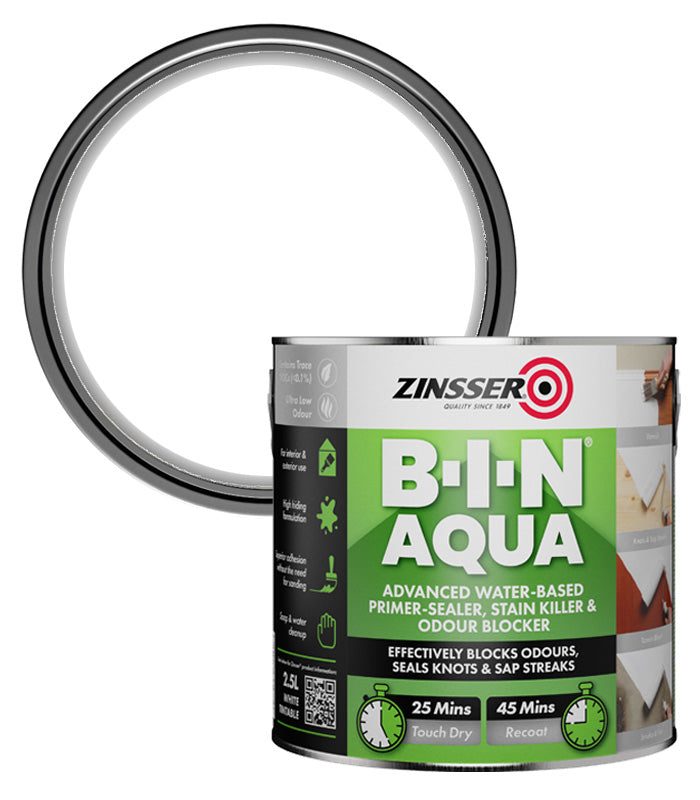 Zinsser BIN Aqua Primer Sealer - Stain Killer Paint - White - 2.5L