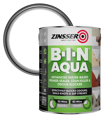 Zinsser BIN Aqua Primer Sealer - Stain Killer Paint - White - 5L