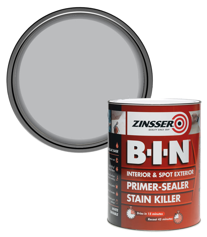 Zinsser BIN Primer Sealer - Stain Killer Paint - Grey - 1L