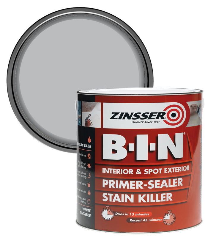 Zinsser BIN Primer Sealer - Stain Killer Paint - Grey - 2.5L