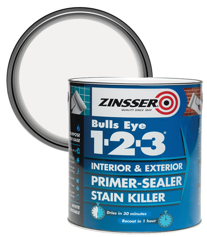 Zinsser Bulls Eye 1-2-3 - Primer-sealer - Stain Killer - 2.5 Litre - White