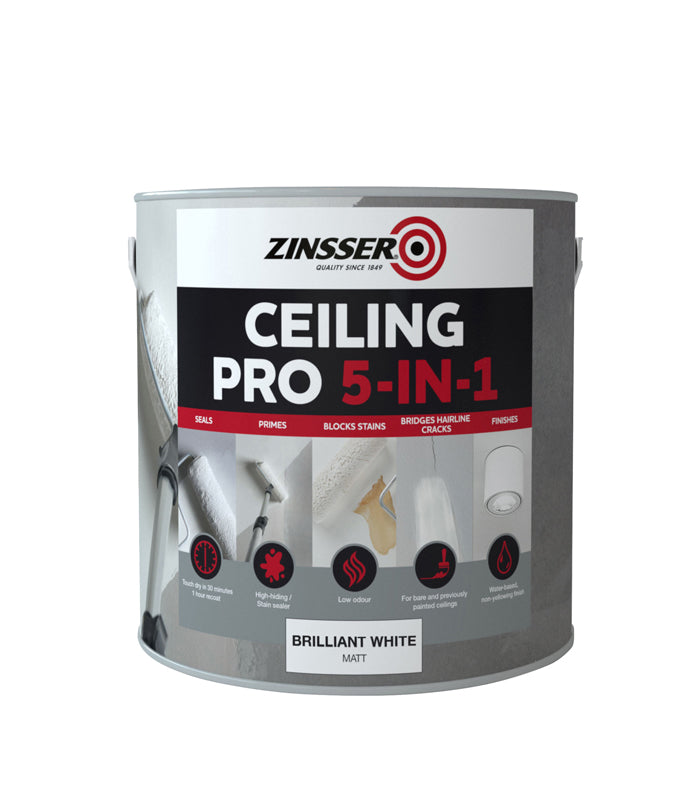 Zinsser Ceiling Pro 5 in 1 Paint - Pure Brilliant White - 2.5 Litre